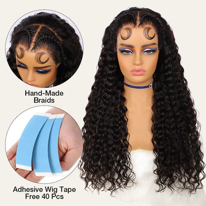 Pre-Braided Deep Wave Human Hair Wig with 13x4 and 13x6 Pre-Cut Lace Frontal - Glueless Design - 16 / 13x4 Pre Cut Lace / 150% - Lyvelle