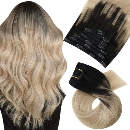 Premium 100% Human Hair Clip-In Extensions – 5 & 7 pcs, 10-16 Inch - 10" / Body Wave / 1B-18-60 - Lyvelle