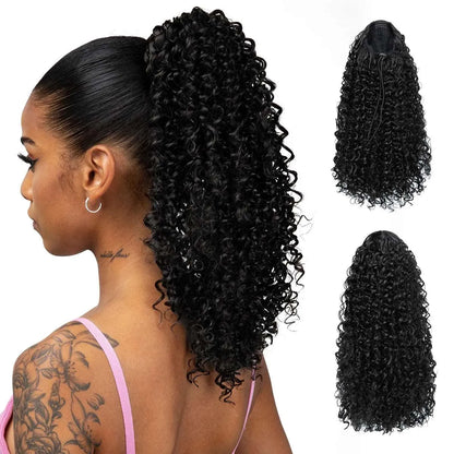 Afro Kinky Curly Drawstring Ponytail – 16 Inch Natural Look - 16" / Jet Black - Lyvelle