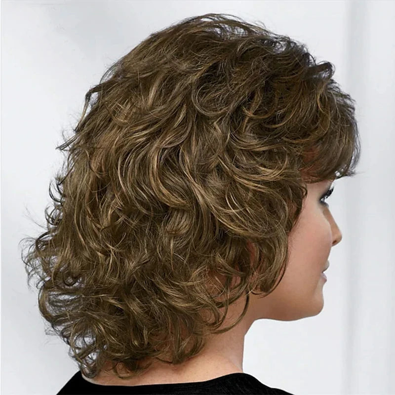 Glamorous Short Curly Synthetic Wig with Bangs - Silver - Lyvelle