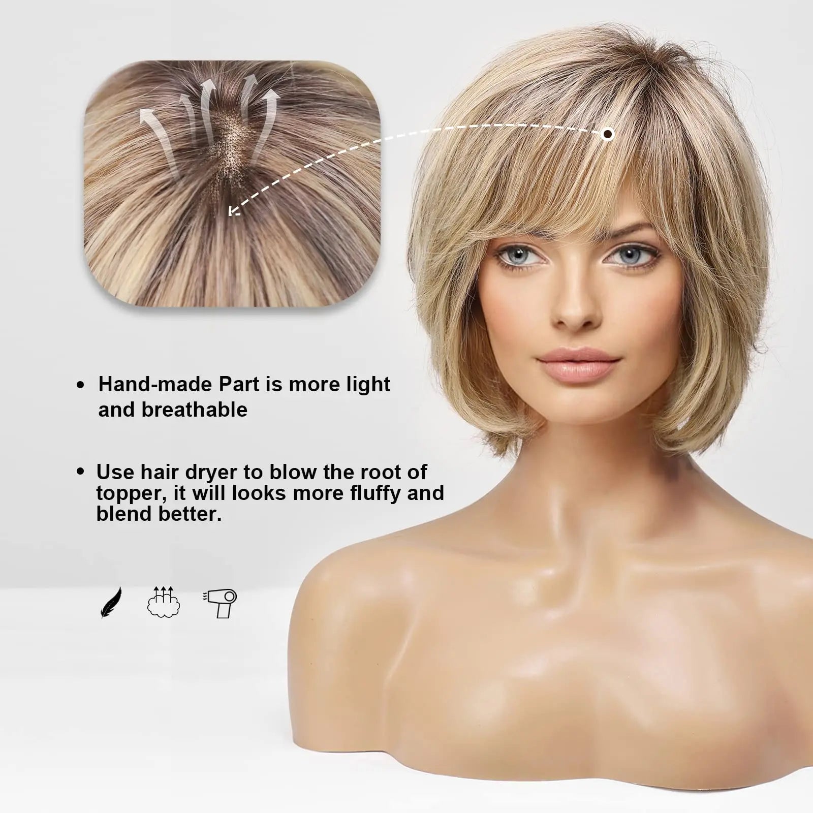 Short Bob 13x4 Lace Frontal Wig – 100% Remy Human Hair, Wavy Texture - Layered Blonde - Lyvelle