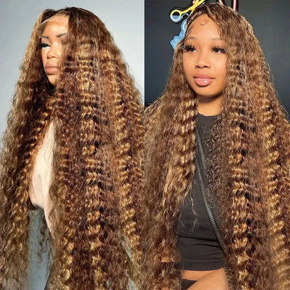 Honey Blonde Highlight HD Lace Wig – 8-36 Inch Body Wave Human Hair - 8" / 13x4 HD Frontal Wig / Deep Wave - Lyvelle