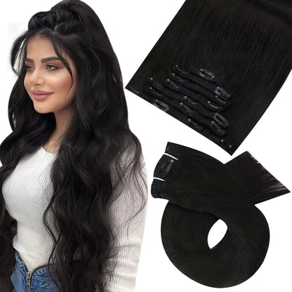 Premium 100% Human Hair Clip-In Extensions – 5 & 7 pcs, 10-16 Inch - 10" / Body Wave / 1B - Lyvelle