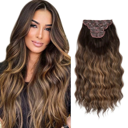 22-Inch Clip-In Hair Extensions – Full Head 4-Piece Set for Volume & Length - 22" / Body Wave / chocolate brown - Lyvelle