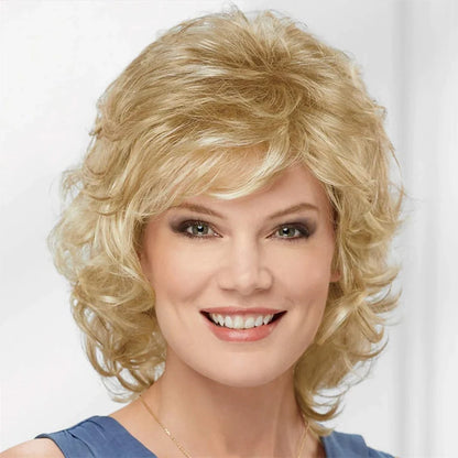 Glamorous Short Curly Synthetic Wig with Bangs - Silver - Lyvelle