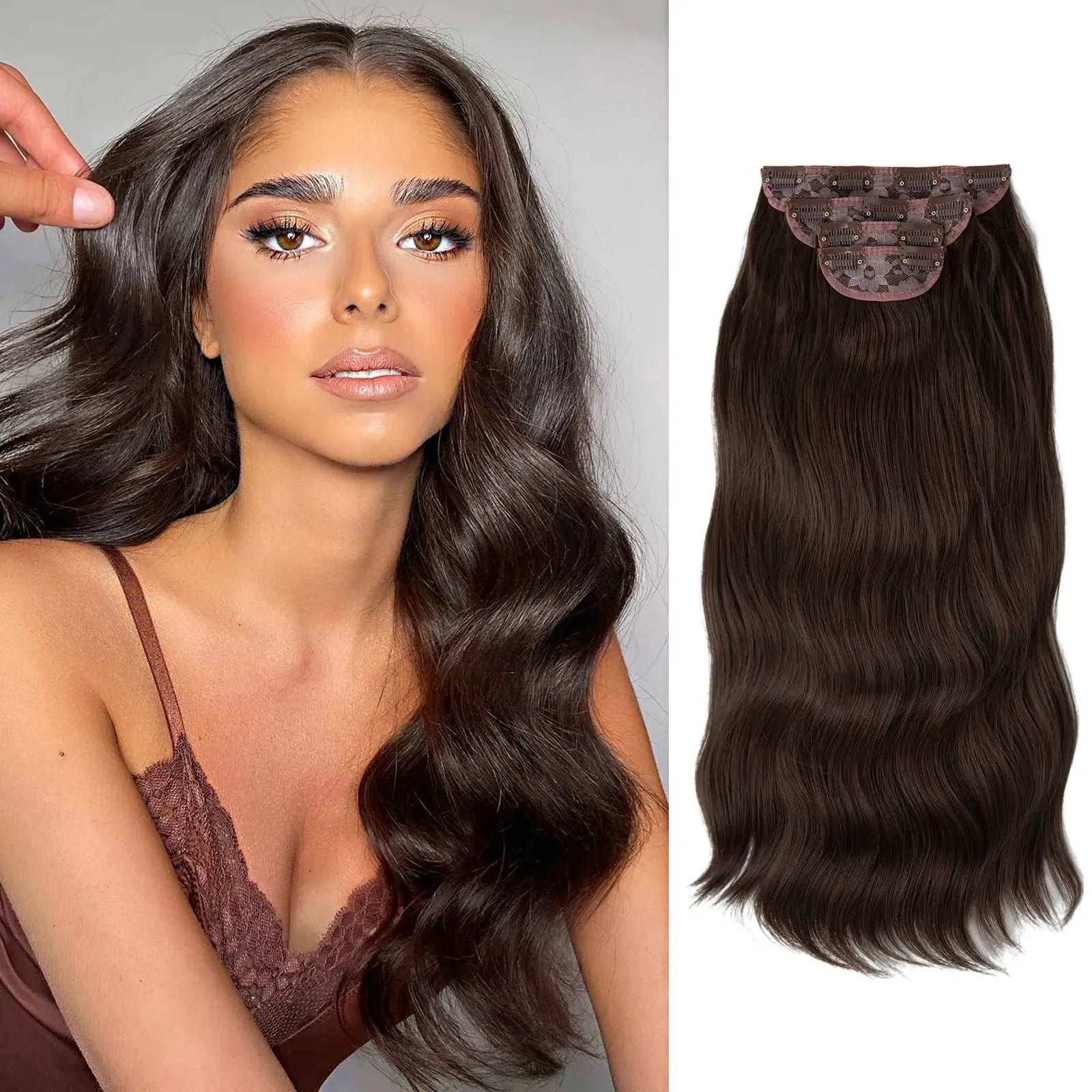 22-Inch Clip-In Hair Extensions – Full Head 4-Piece Set for Volume & Length - 22" / Body Wave / Dark Brown - Lyvelle