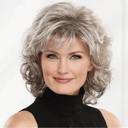 Glamorous Short Curly Synthetic Wig with Bangs - Silver - Lyvelle