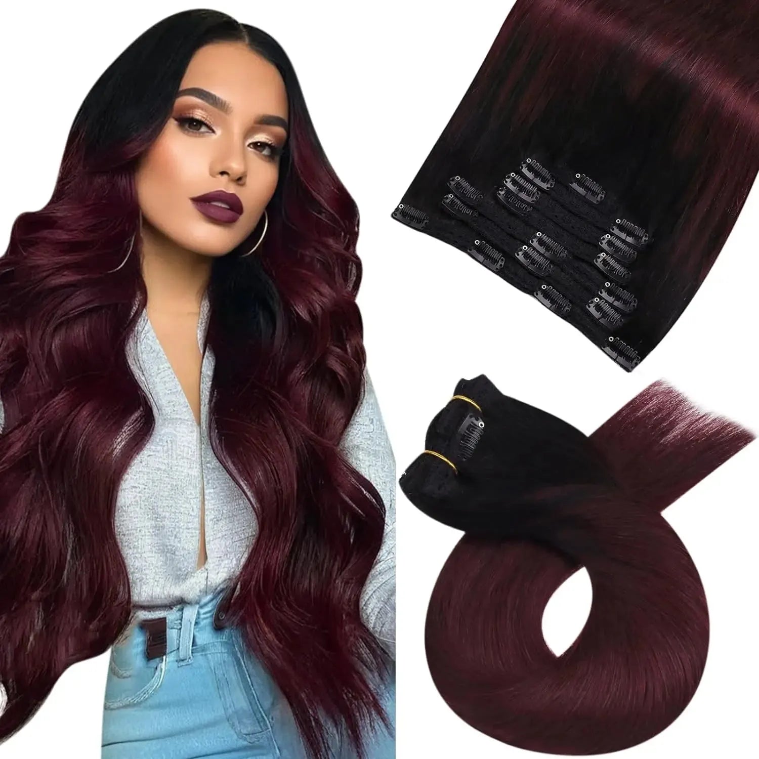 Premium 100% Human Hair Clip-In Extensions – 5 & 7 pcs, 10-16 Inch - 10" / Body Wave / 1B-99J - Lyvelle