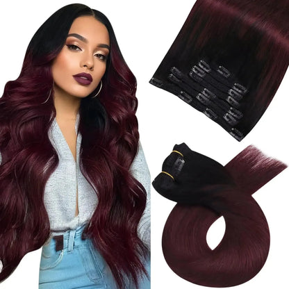 Premium Human Hair Clip-In Extensions – 5 & 7 Pieces, 18-24 Inches - 18" / Body Wave / 1B-99J - Lyvelle