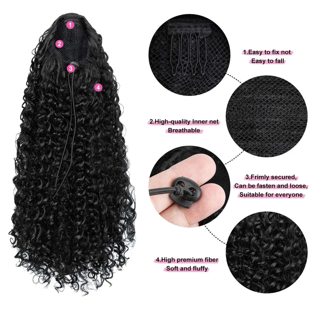 Afro Kinky Curly Drawstring Ponytail – 16 Inch Natural Look - 16" / Jet Black - Lyvelle