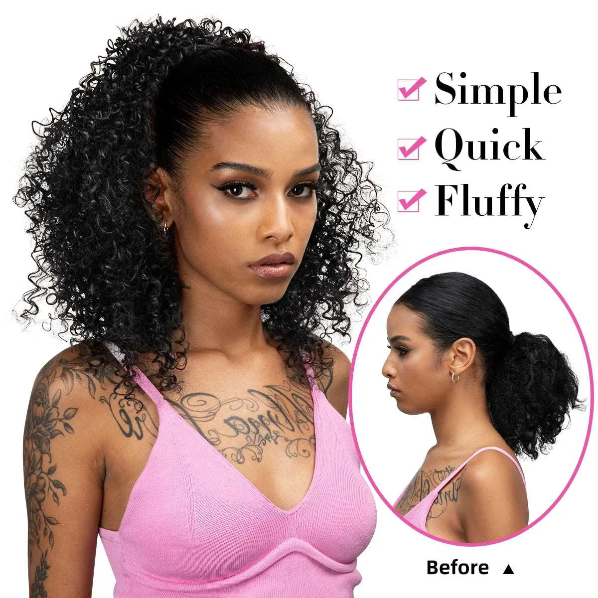 Afro Kinky Curly Drawstring Ponytail – 16 Inch Natural Look - 16" / Jet Black - Lyvelle