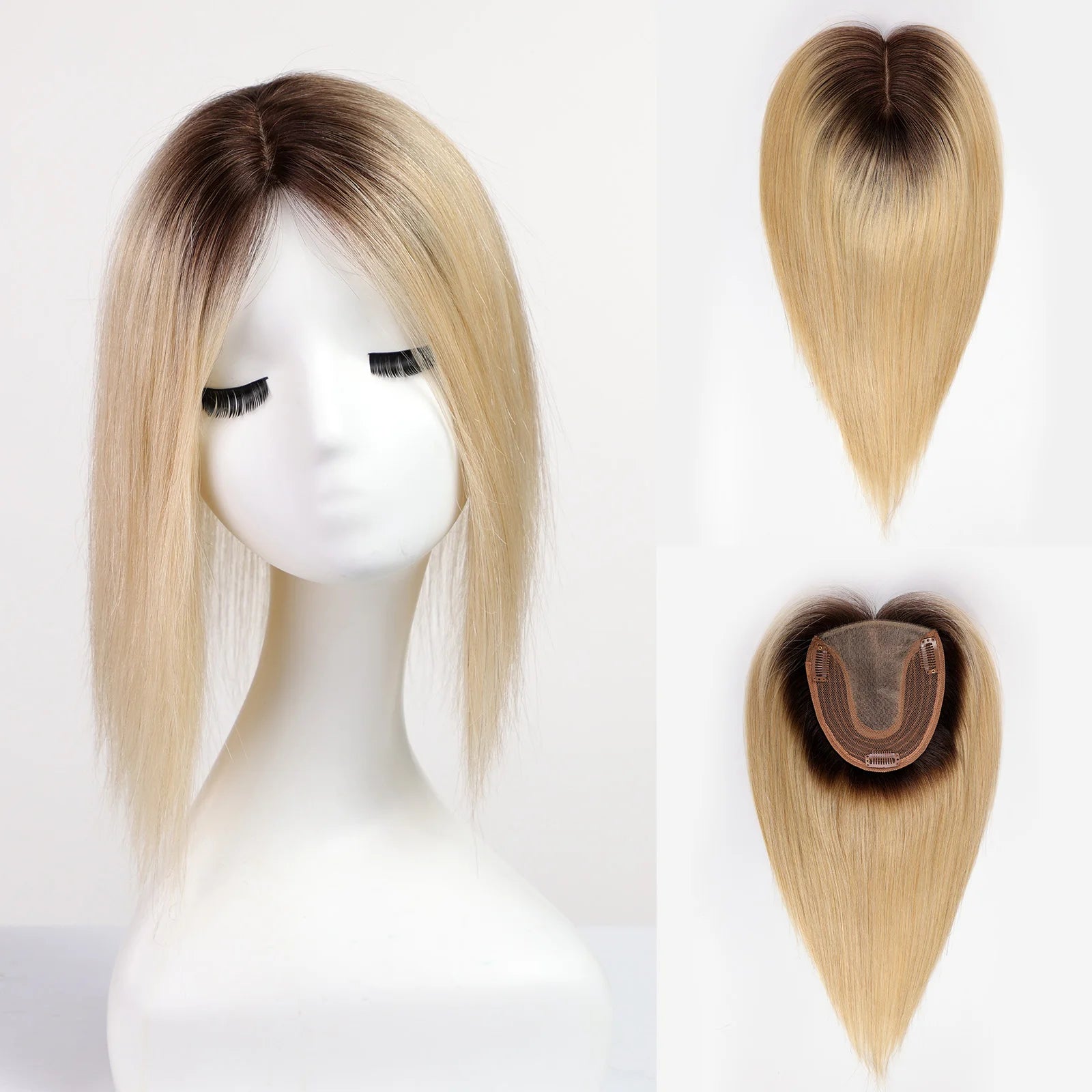 Silk Base Remy Human Hair Toppers – 12 Inches - 12" / Ombre Blonde - Lyvelle