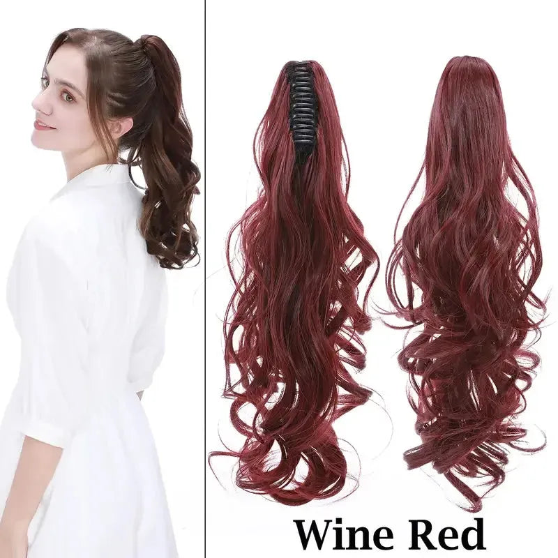 24-Inch Multicolor Wavy Ponytail Extension – Claw Clip Hairpiece - 24" / Natural Wavy / P006-1B - Lyvelle