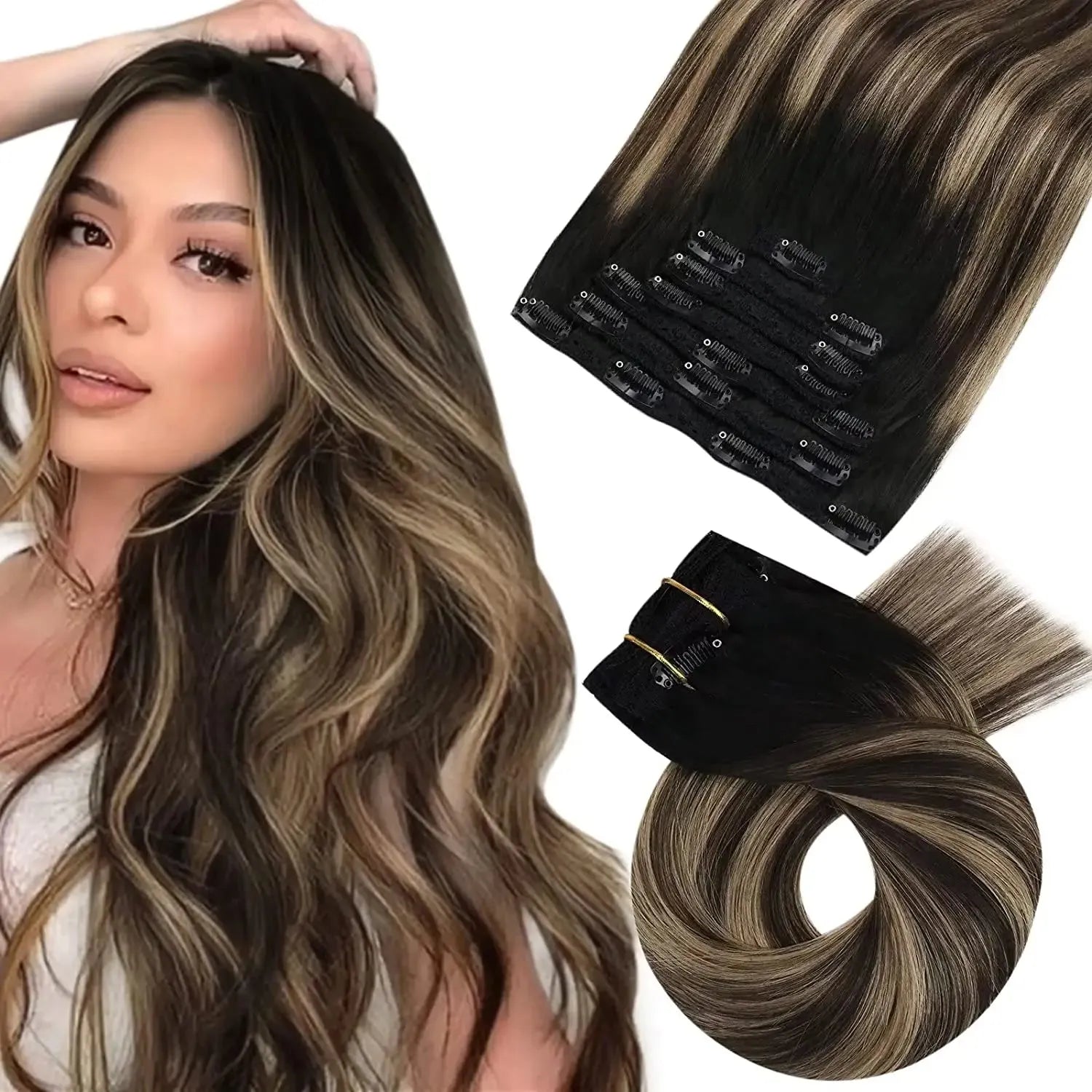 Premium 100% Human Hair Clip-In Extensions – 5 & 7 pcs, 10-16 Inch - 10" / Body Wave / 1B-3-27 - Lyvelle