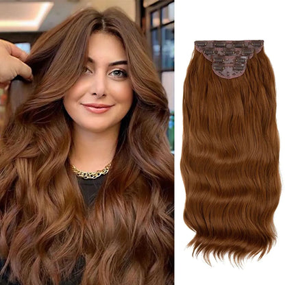 22-Inch Clip-In Hair Extensions – Full Head 4-Piece Set for Volume & Length - 22" / Body Wave / Light Auburn - Lyvelle