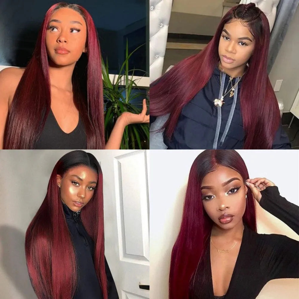 Red Auburn Straight Lace Front Wig – 13x4 Pre-Plucked Synthetic Hair - 24" / Straight / 1B99J - Lyvelle