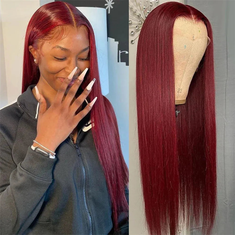 Red Auburn Straight Lace Front Wig – 13x4 Pre-Plucked Synthetic Hair - 24" / Straight / 99J - Lyvelle