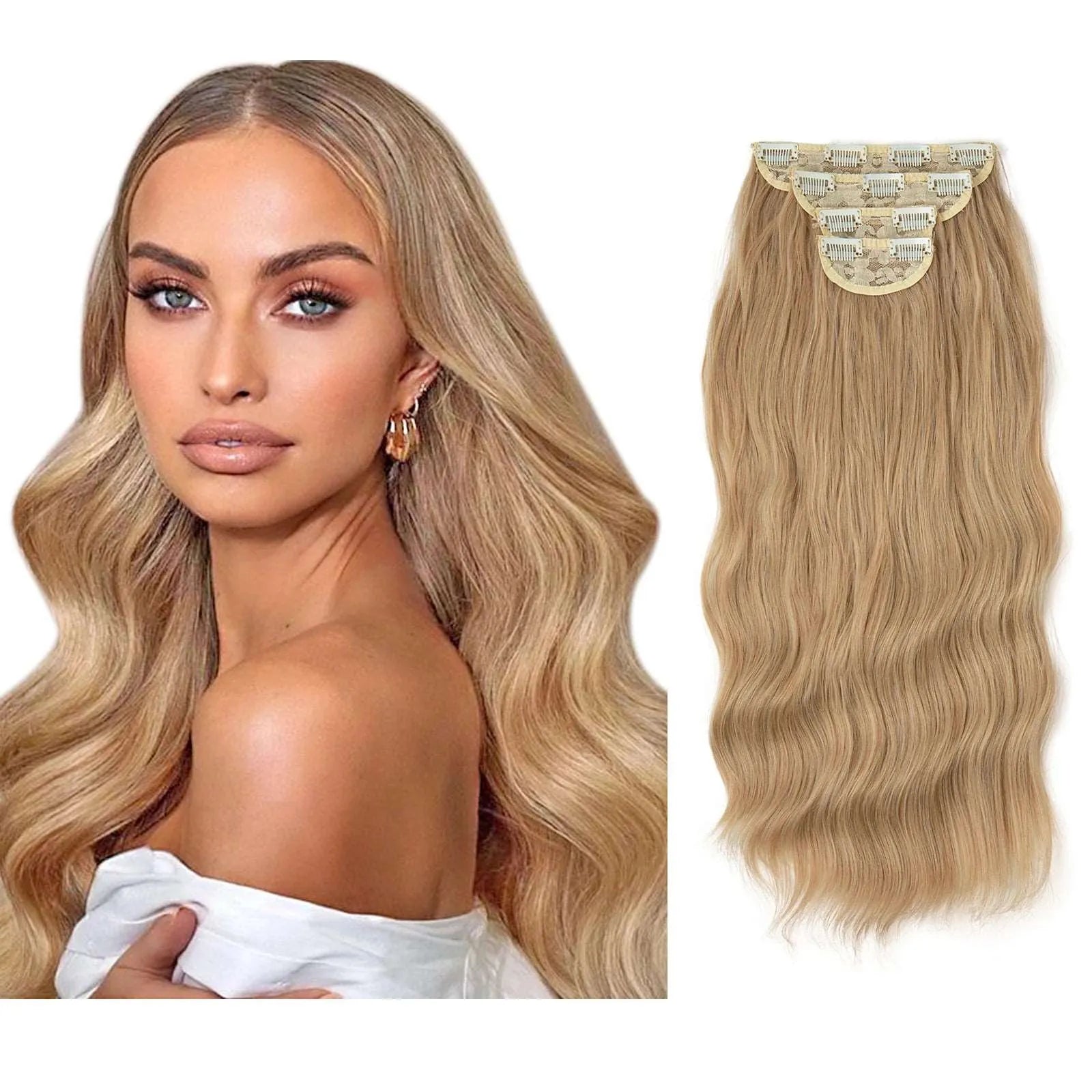 22-Inch Clip-In Hair Extensions – Full Head 4-Piece Set for Volume & Length - 22" / Body Wave / Light Honey Blonde - Lyvelle