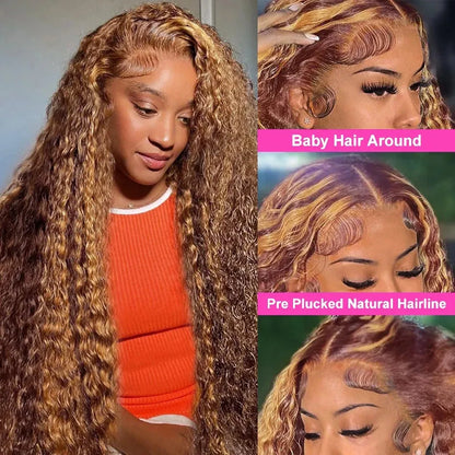 Honey Blonde Highlight HD Lace Wig – 8-36 Inch Body Wave Human Hair - 8" / 13x4 HD Frontal Wig / Deep Wave - Lyvelle