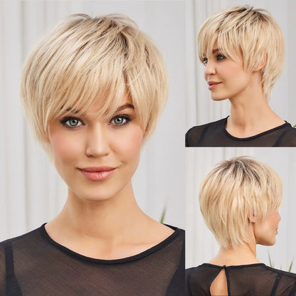 Short Pixie Cut Wig with Bangs – Remy Human Hair, Layered Style - Ash Blonde - Lyvelle