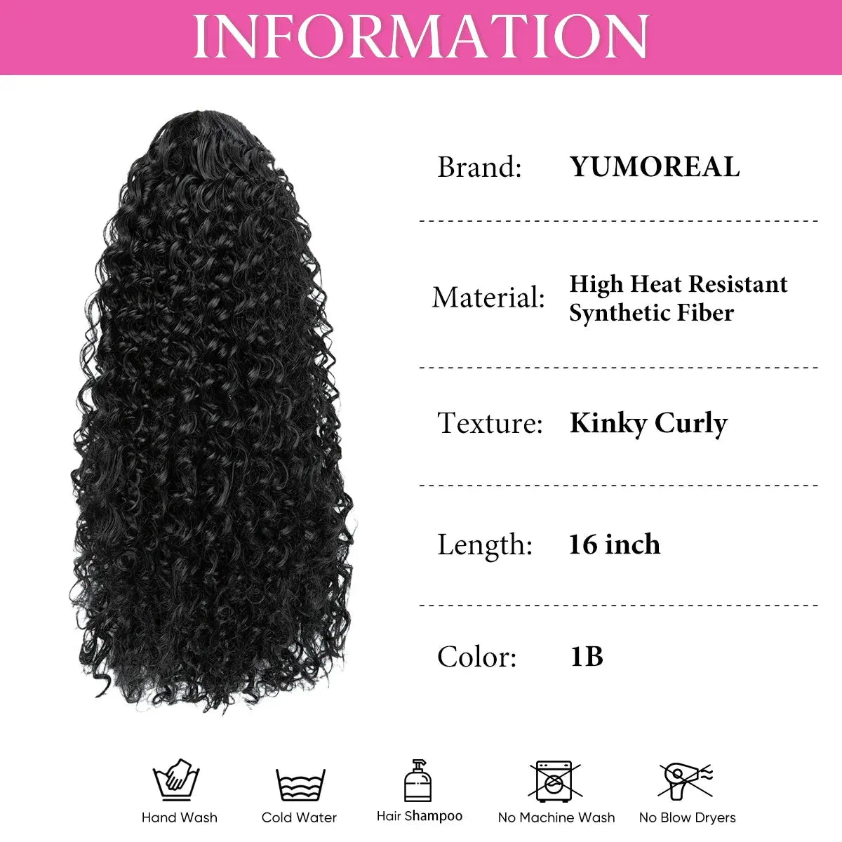 Afro Kinky Curly Drawstring Ponytail – 16 Inch Natural Look - 16" / Jet Black - Lyvelle