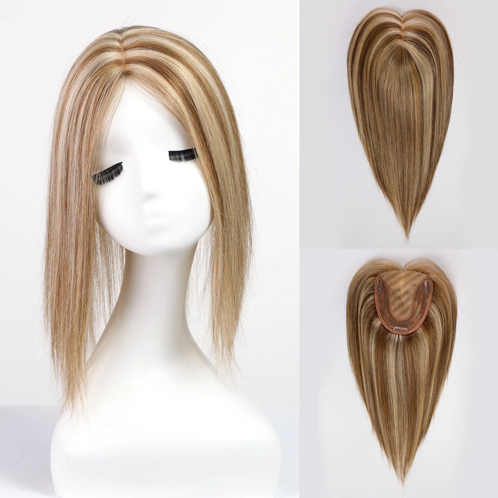 Silk Base Remy Human Hair Toppers – 12 Inches - 12" / Blonde Highlights - Lyvelle