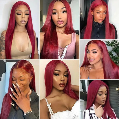 Red Auburn Straight Lace Front Wig – 13x4 Pre-Plucked Synthetic Hair - 24" / Straight / 1B99J - Lyvelle