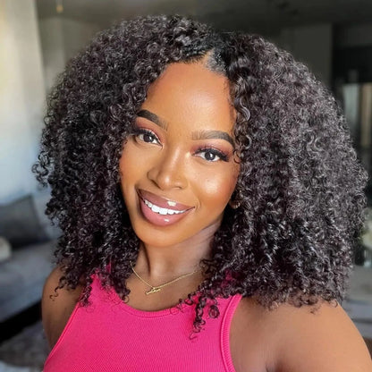 Kinky Curly V-Part Wig – 250% Density Malaysian Human Hair, Glueless - 12" / V Part Wig / 150% - Lyvelle