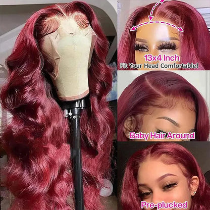 Burgundy Body Wave HD Lace Front Wig – 13x4 / 13x6 Glueless Human Hair - 18" / 13x4 HD Frontal Wig / Body Wave - Lyvelle