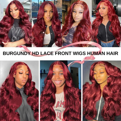 Burgundy Body Wave HD Lace Front Wig – 13x4 / 13x6 Glueless Human Hair - 18" / 13x4 HD Frontal Wig / Body Wave - Lyvelle