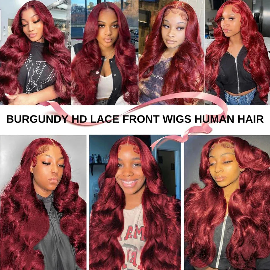 Burgundy Body Wave HD Lace Front Wig – 13x4 / 13x6 Glueless Human Hair - 18" / 13x4 HD Frontal Wig / Body Wave - Lyvelle