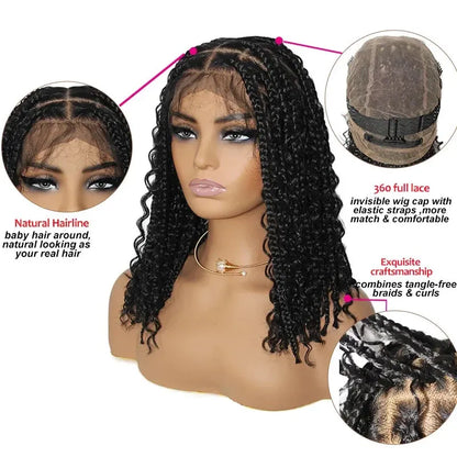 12-Inch Pre-Cut Boho Box Braided Cornrow Wig – 360 Full Lace Synthetic Bob - 12" / Braided / Natural Black - Lyvelle