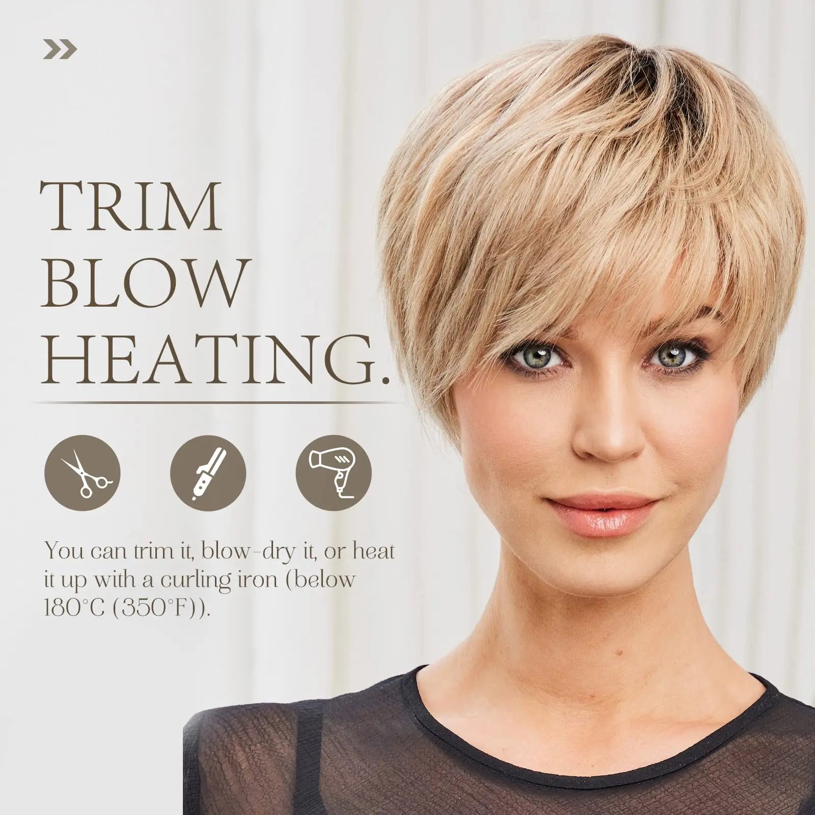 Short Pixie Cut Wig with Bangs – Remy Human Hair, Layered Style - Golden Blonde - Lyvelle