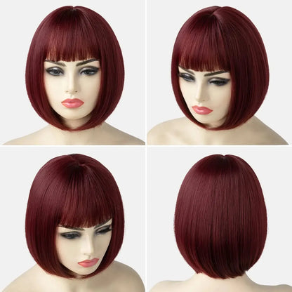 Velvet Luxe Bob Wig – Vibrant Colors Collection with Thick Bangs - 12" / Straight / Pink - Lyvelle