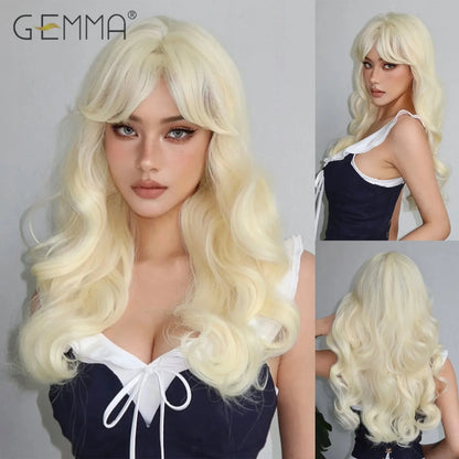 Blonde & Ash Wavy Synthetic Wig – Light & Elegant Tones - 26" / Natural Wavy / Wig WL1010-1 - Lyvelle