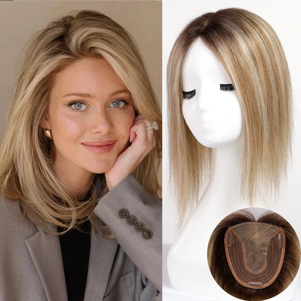 Silk Base Remy Human Hair Toppers – 12 Inches - 12" / Ash Blonde - Lyvelle