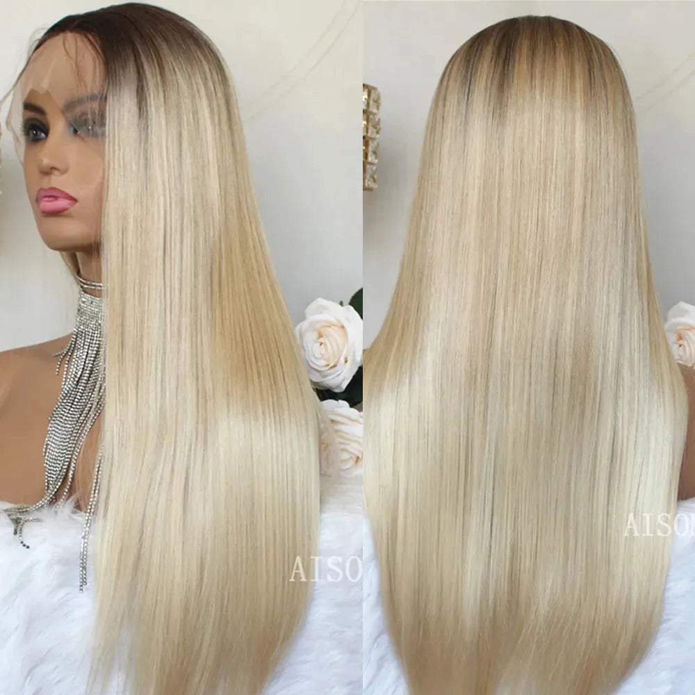 Platinum Blonde Straight Lace Front Wig – 13x4 Pre-Plucked Synthetic Hair - 24" / Straight / 1BT24BT613 - Lyvelle