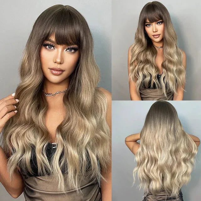 Blonde & Ash Wavy Synthetic Wig – Light & Elegant Tones - 26" / Natural Wavy / Wig LC6096-1 - Lyvelle