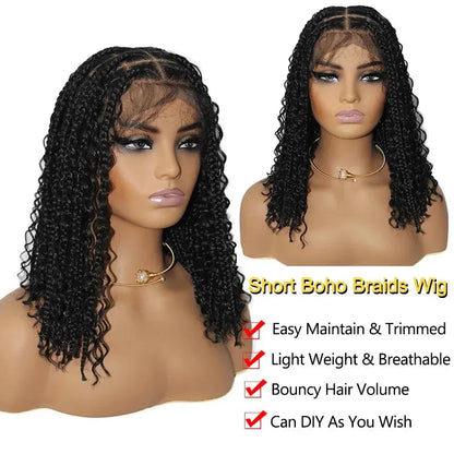 12-Inch Pre-Cut Boho Box Braided Cornrow Wig – 360 Full Lace Synthetic Bob - 12" / Braided / Natural Black - Lyvelle