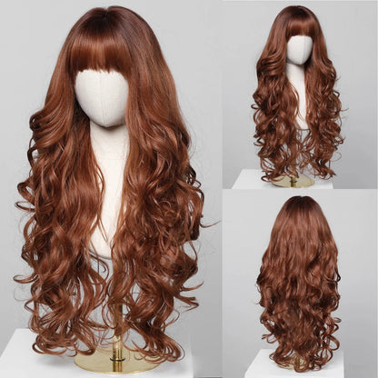 Dark Wavy Synthetic Wig – Side Bangs, Long & Layered - 26" / Natural Wavy / SWLC1222-1OR30 - Lyvelle