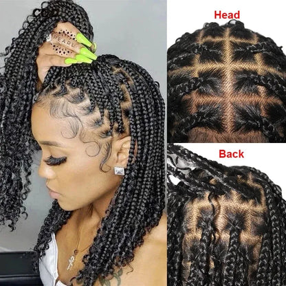 12-Inch Pre-Cut Boho Box Braided Cornrow Wig – 360 Full Lace Synthetic Bob - 12" / Braided / Natural Black - Lyvelle