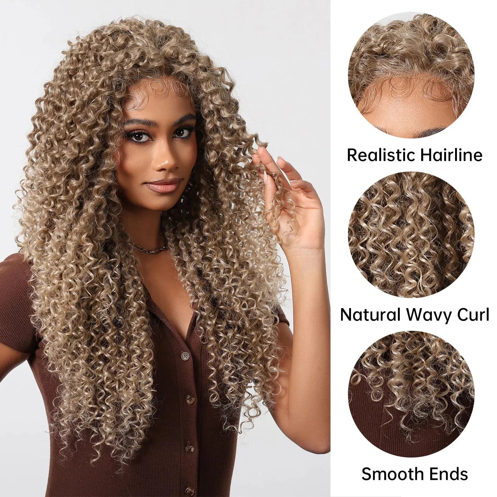 26-Inch Kinky Curly Lace Front Wig – Blonde, Brown & Platinum Highlights - 26" / Kinky Curly / SWLF1003-2BR26 - Lyvelle