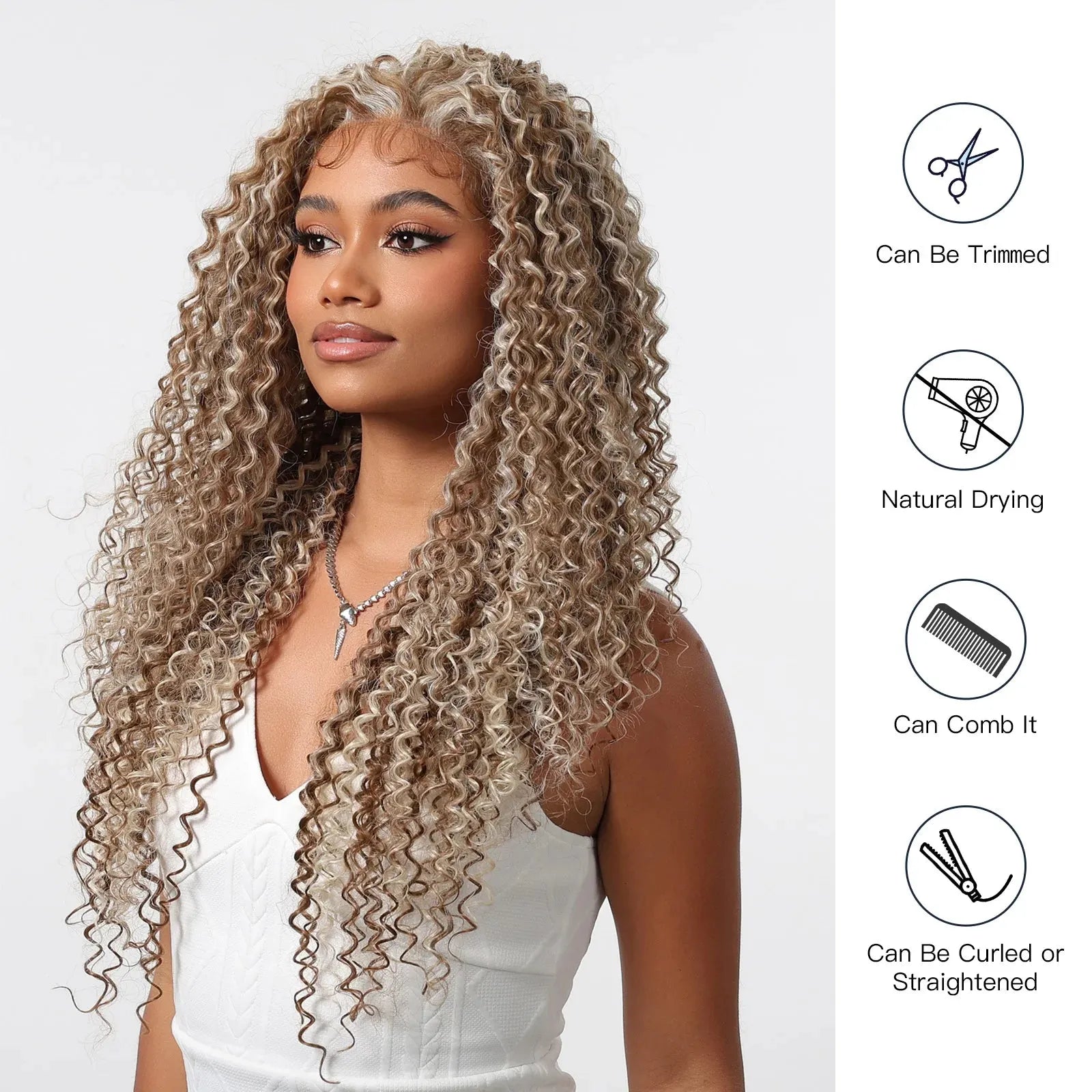 26-Inch Kinky Curly Lace Front Wig – Blonde, Brown & Platinum Highlights - 26" / Kinky Curly / SWLF1003-2BR26 - Lyvelle