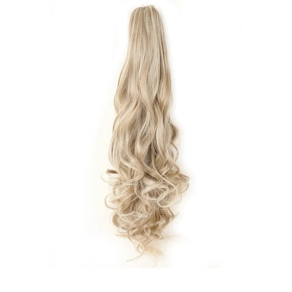 Long Wavy Claw Clip Ponytail Extension – Synthetic Curly Hairpiece - 18" / Natural Wavy / SMTYS-CZJ-24P613 - Lyvelle