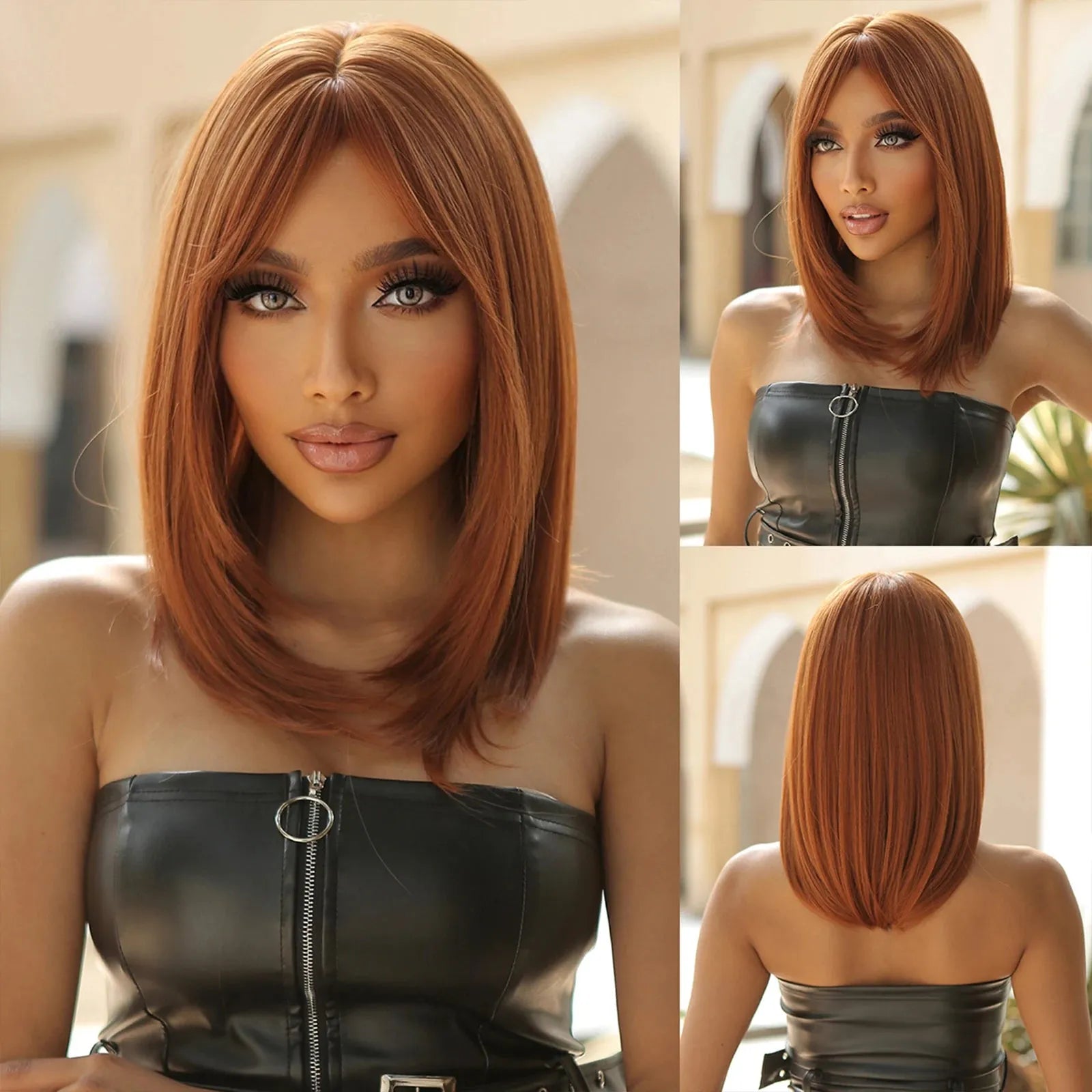 Ginger Orange Blunt Bob Wig – 14-Inch Synthetic Shoulder-Length Style - 14" / Straight / LC1049-1 - Lyvelle