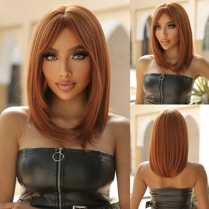 Ginger Orange Blunt Bob Wig – 14-Inch Synthetic Shoulder-Length Style - 14" / Straight / LC1049-1 - Lyvelle