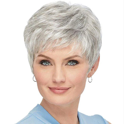 Chic Short Grey Curly Wig with Bangs – Effortless Elegance - Gray White / 8" - Lyvelle