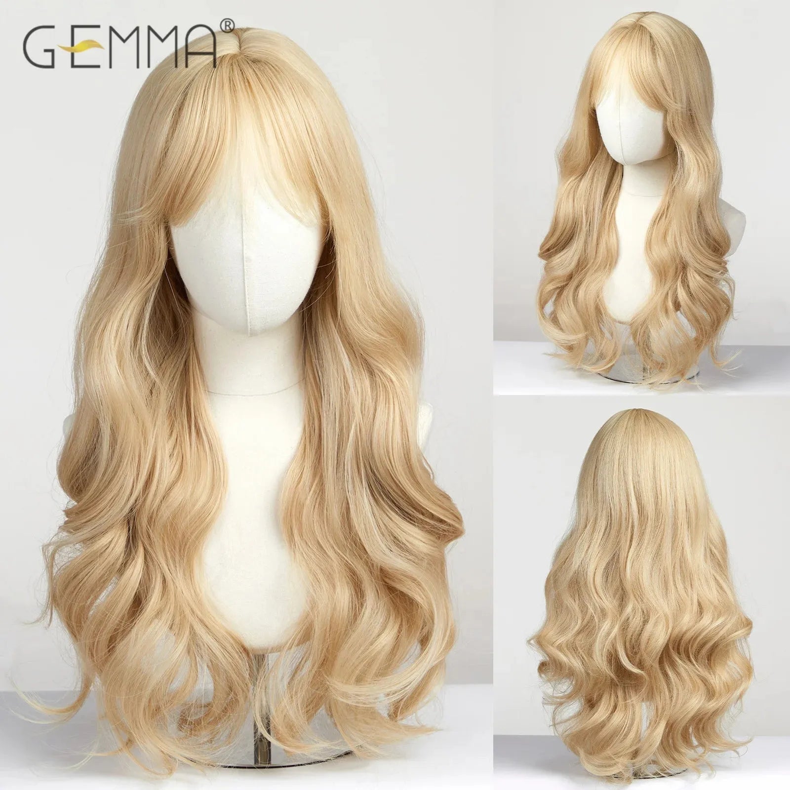 Blonde & Ash Wavy Synthetic Wig – Light & Elegant Tones - 26" / Natural Wavy / Wig LC270-1 - Lyvelle