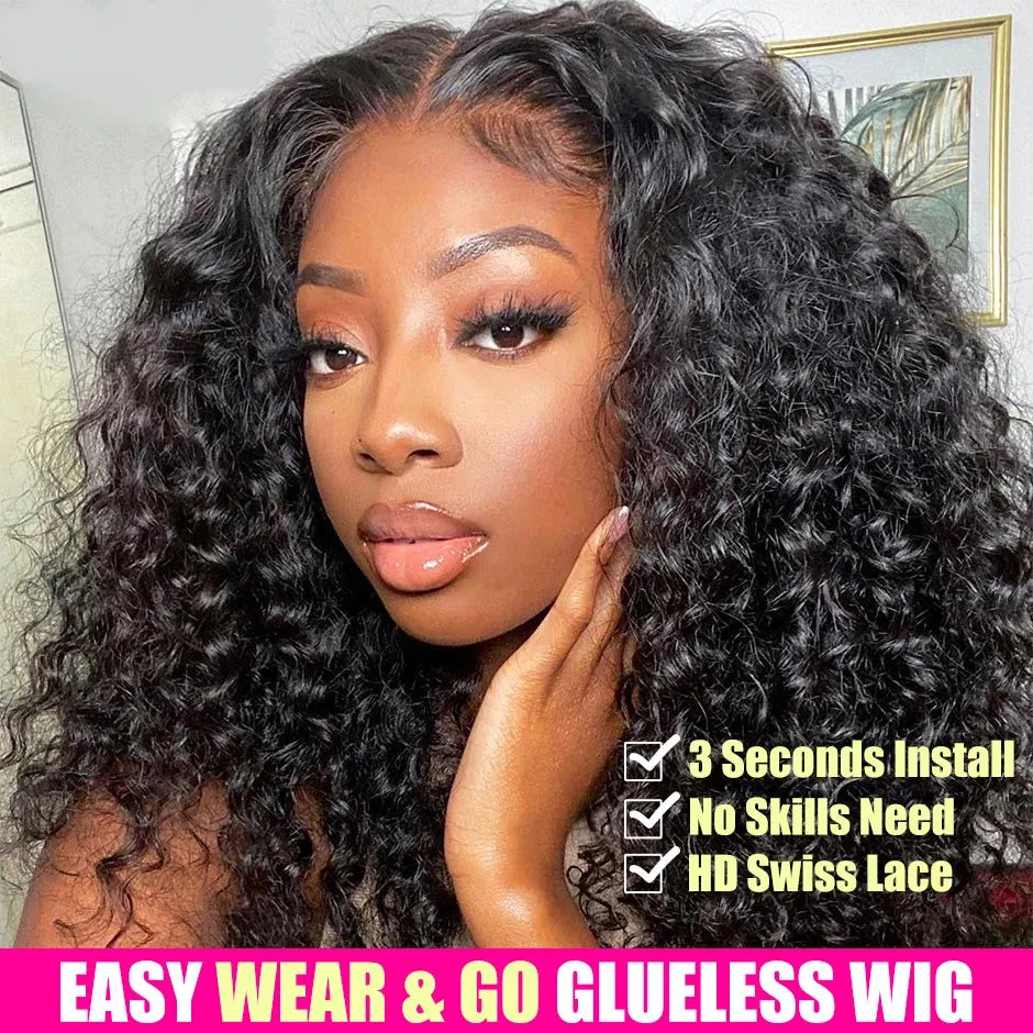 Water Wave Glueless Wig – Pre-Cut Lace, 180% Density Human Hair - 18" / 4x4 Closure Wigs / Water Wave - Lyvelle