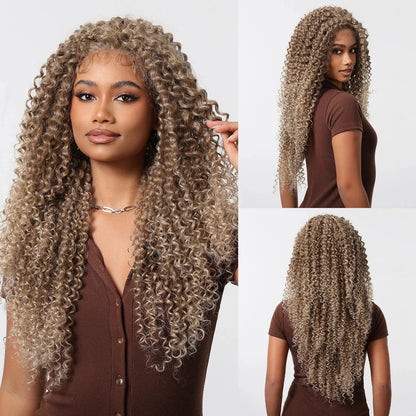 26-Inch Kinky Curly Lace Front Wig – Blonde, Brown & Platinum Highlights - 26" / Kinky Curly / SWLF1003-2BR26 - Lyvelle